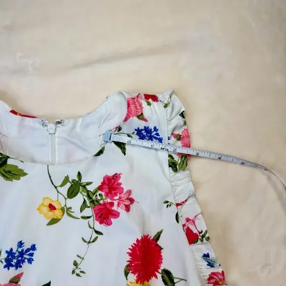 Gal Meets Glam Beverly Ruffle Floral Cotton Wide Leg Jumpsuit White Women’s 4 - Picture 12 of 16